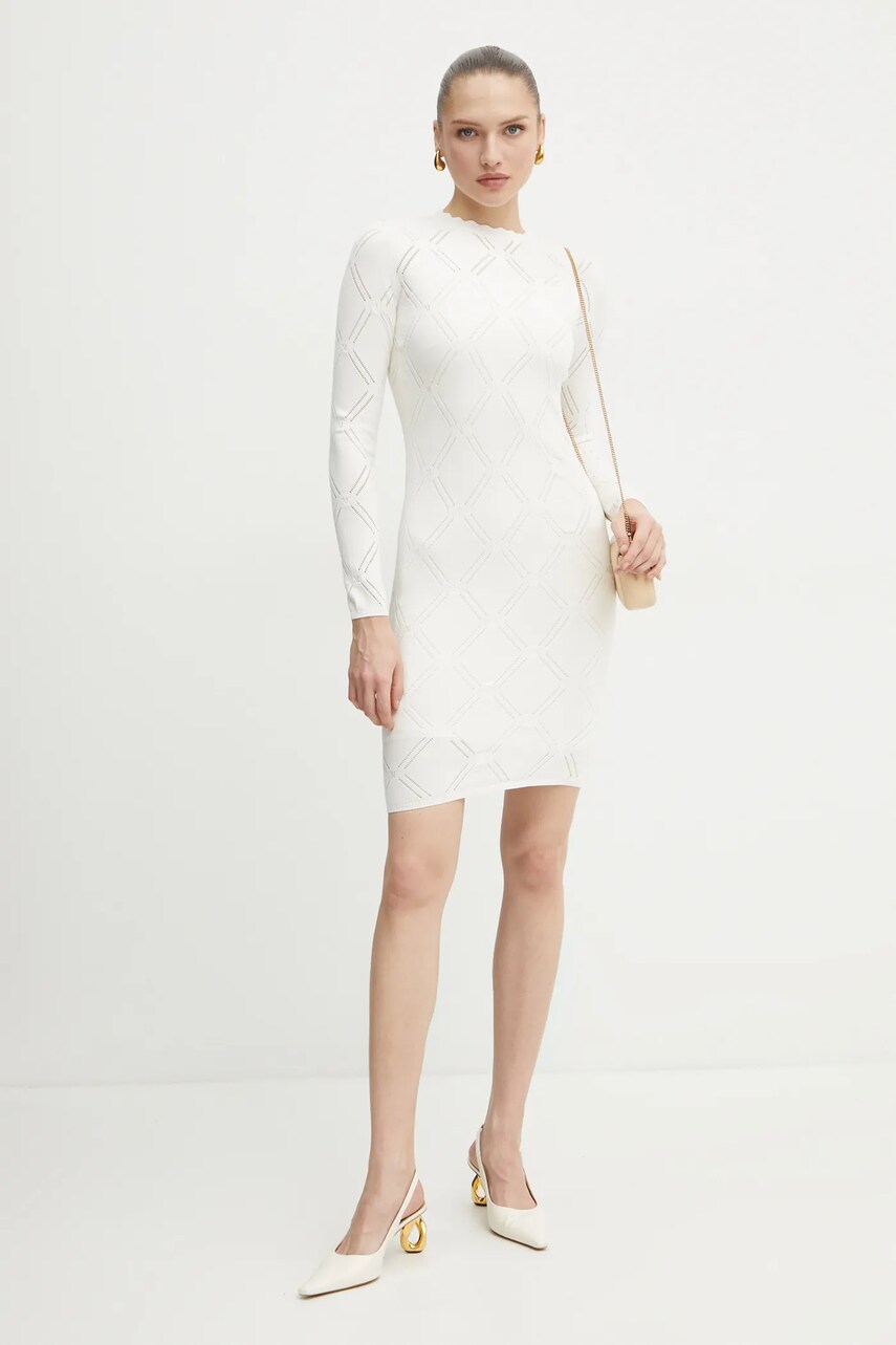 Сукня з домішкою шовку Marciano Guess ANNA колір бежевий mini облягаюча 5RGK06 5857Z