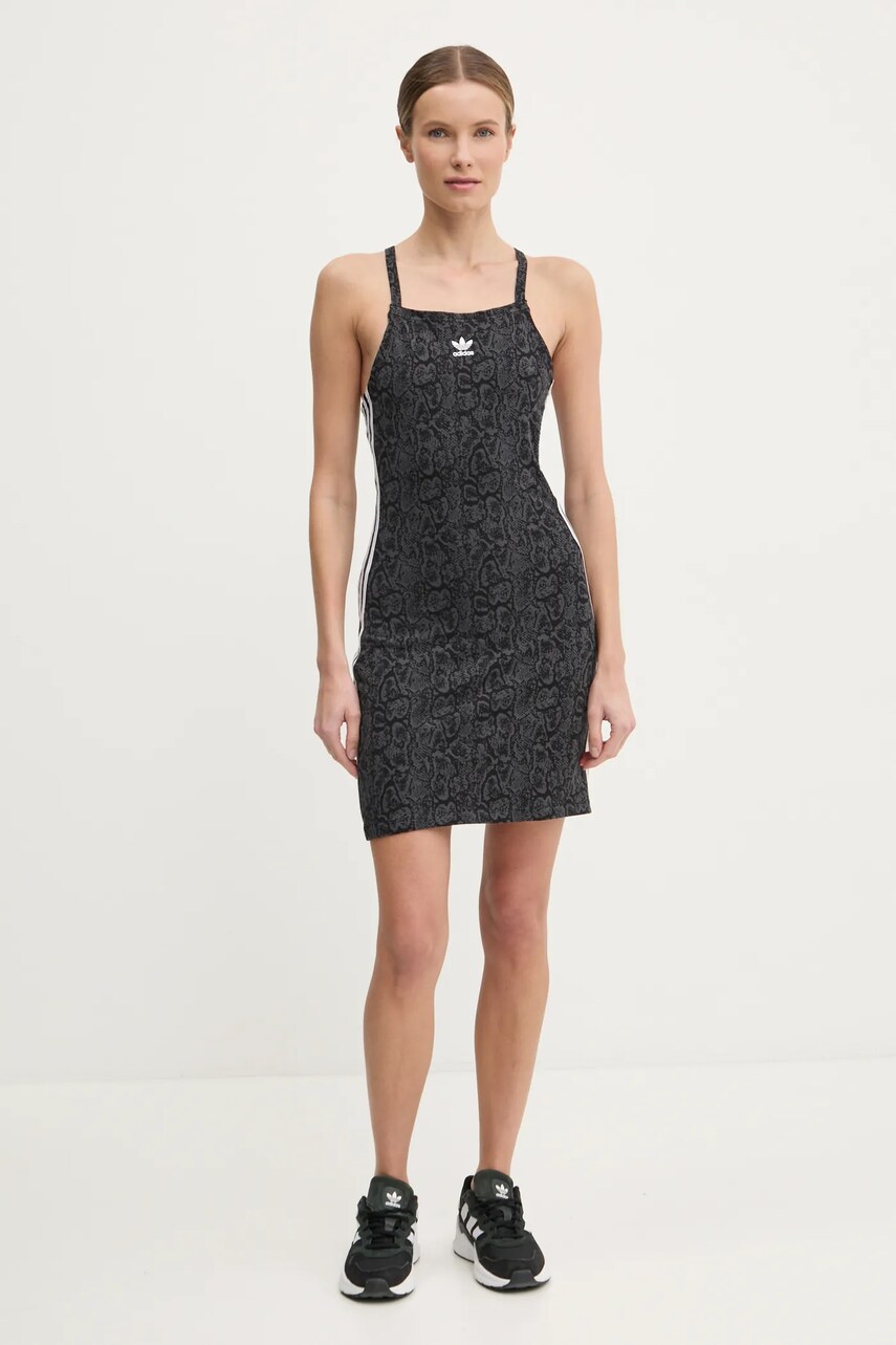 Сукня adidas Originals SNAKE 3 S DRESS колір сірий midi облягаюча JN7292