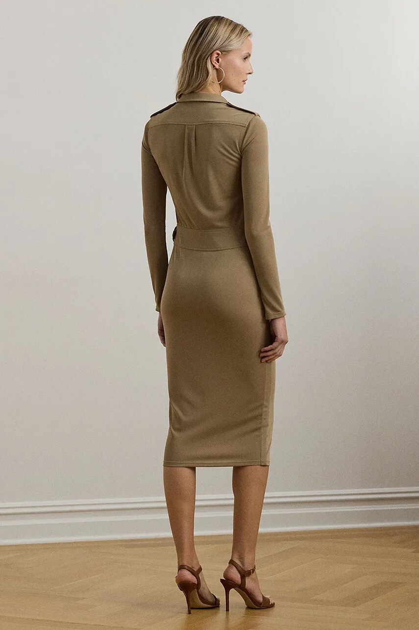 Сукня Lauren Ralph Lauren колір коричневий midi облягаюча 200963901