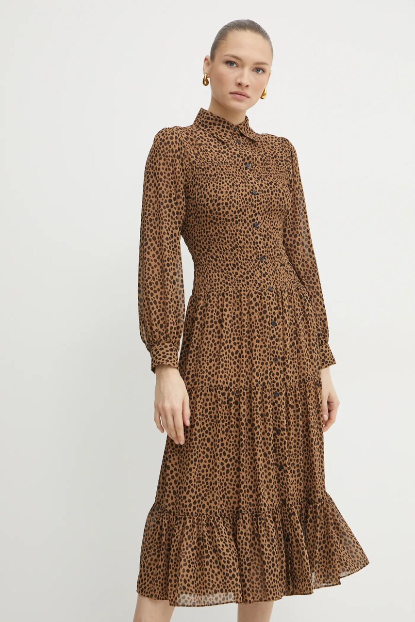 Сукня MICHAEL Michael Kors колір коричневий midi розкльошена MR582L7GRY