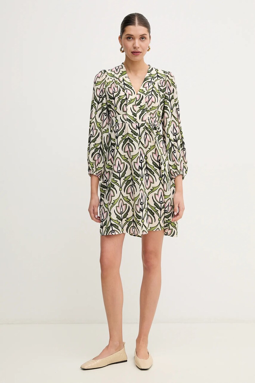 Шовкова сукня Weekend Max Mara колір бежевий mini розкльошена 2515221061600