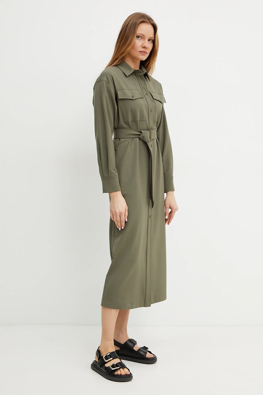 Сукня з домішкою вовни Weekend Max Mara колір зелений midi пряма 2515221071600