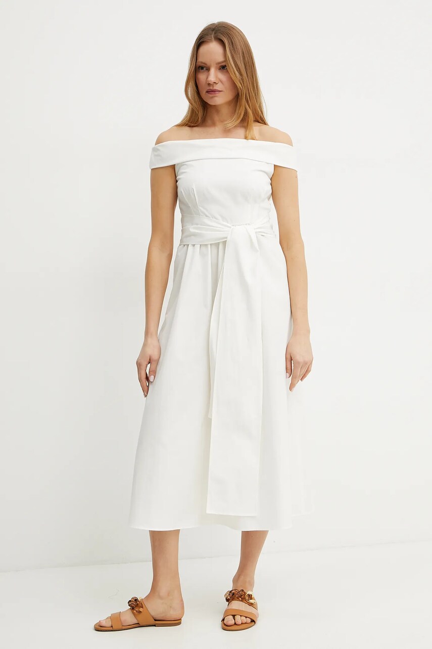 Бавовняна сукня Weekend Max Mara колір бежевий midi розкльошена 2515221036600
