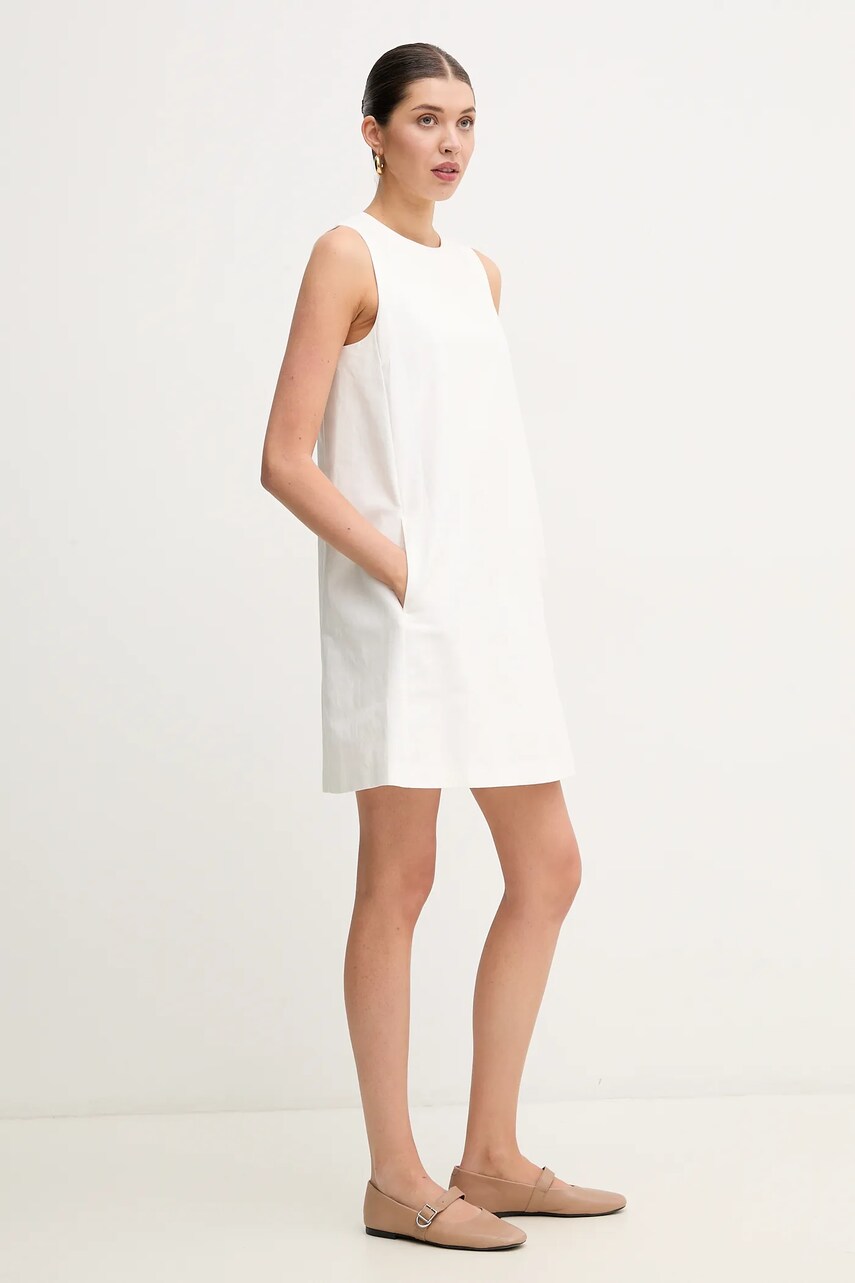 Сукня з домішкою льону Weekend Max Mara колір бежевий mini розкльошена 2515221102600