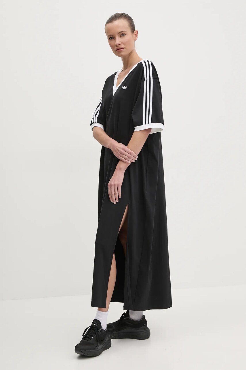 Бавовняна сукня adidas Originals V-NECK DRESS колір чорний maxi пряма JX9219