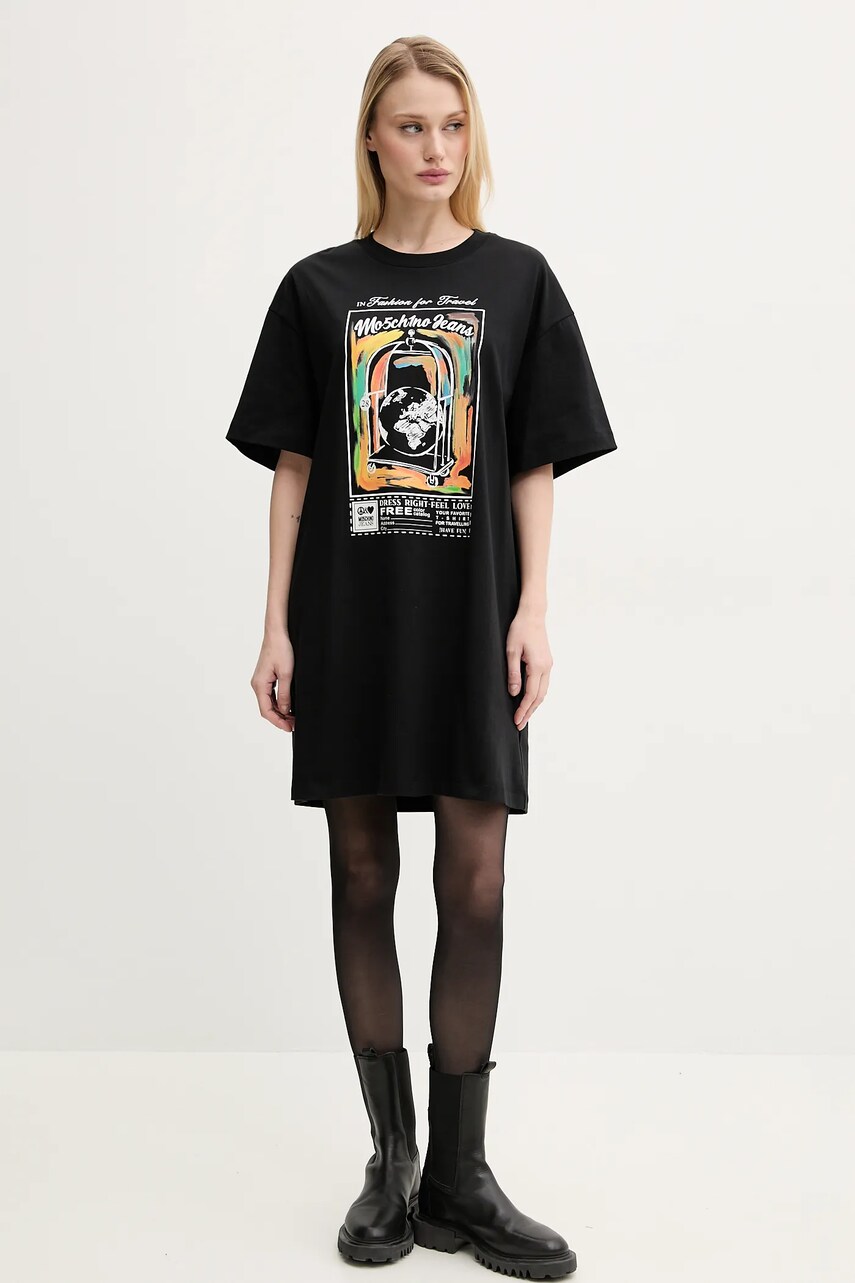 Бавовняна сукня Moschino Jeans колір чорний mini oversize 0412 3732