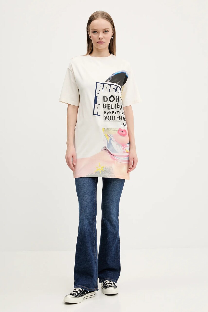 Бавовняна сукня Desigual BERLIN колір бежевий mini oversize 25SWVK20
