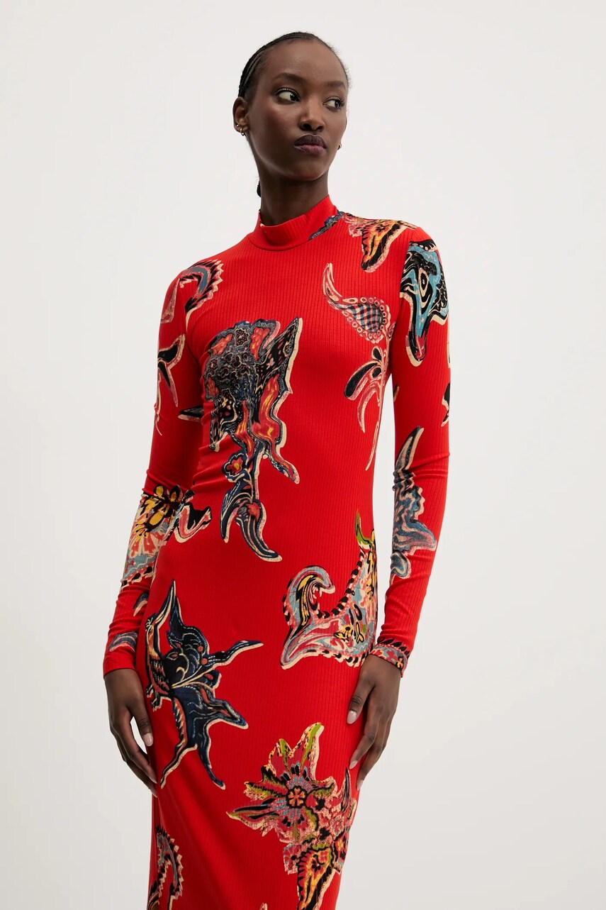 Сукня Desigual MELTED PAISLEYS_LACROI колір червоний midi пряма 25SWVK31