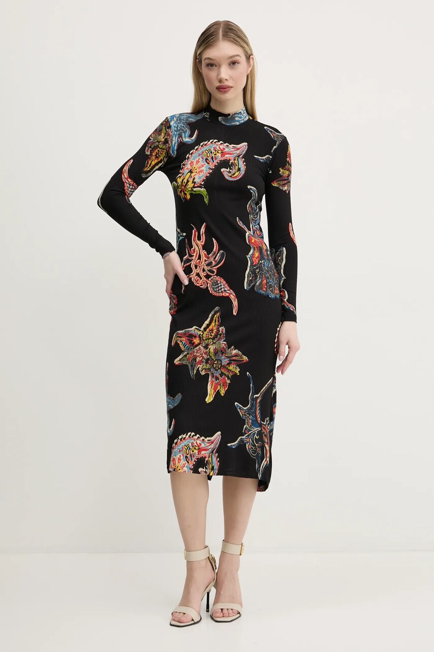 Сукня Desigual MELTED PAISLEYS_LACROI колір чорний midi пряма 25SWVK31
