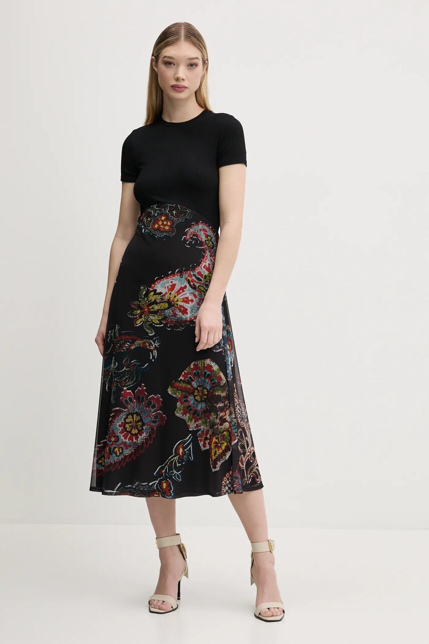 Сукня Desigual PAISLEY MESH_LACROIX колір чорний midi розкльошена 25SWVK32