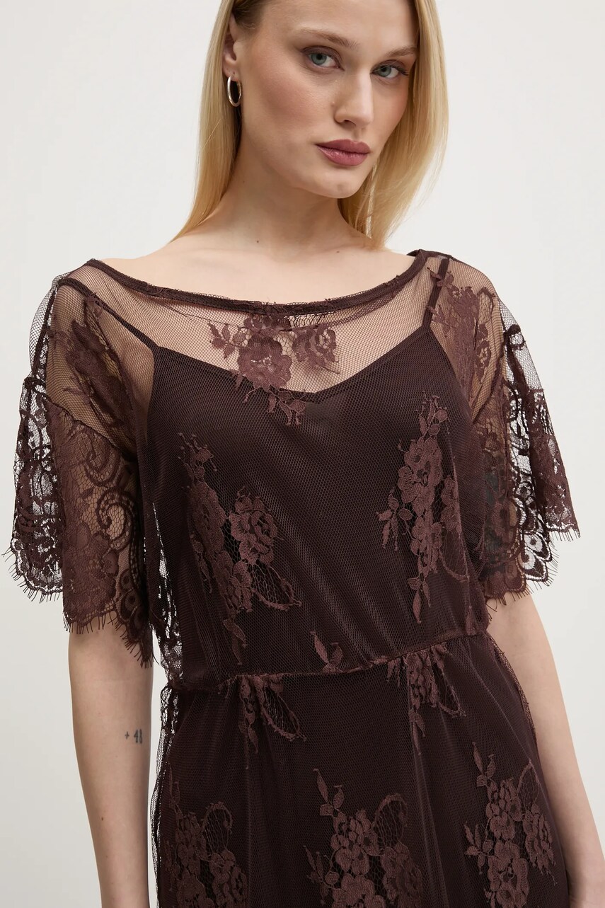 Сукня Never Fully Dressed Lace Tilly колір коричневий midi пряма NFDDR1853