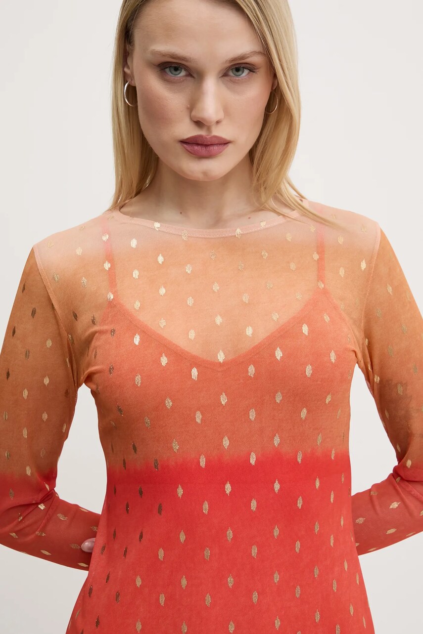 Сукня Never Fully Dressed Sunset Mesh колір помаранчевий midi пряма NFDDR1747