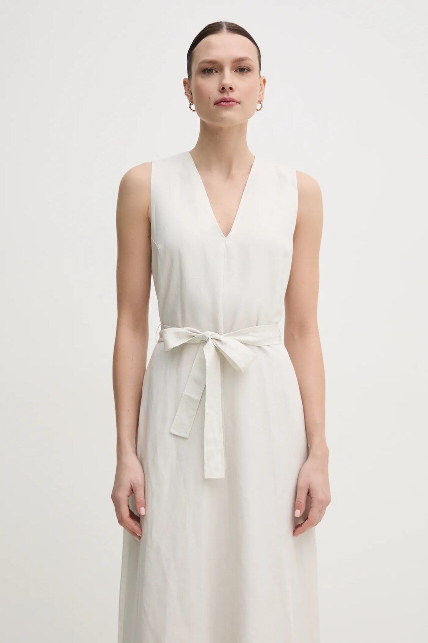 Сукня з домішкою льону Calvin Klein колір бежевий midi розкльошена K20K208424