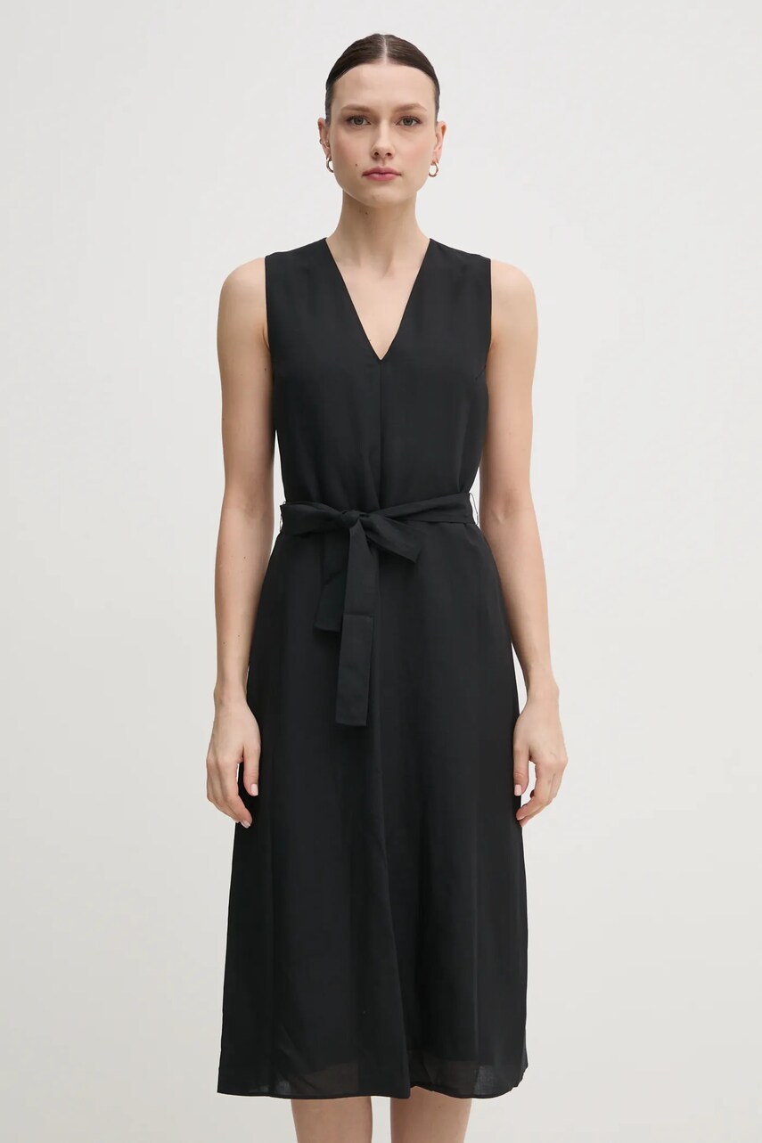Сукня з домішкою льону Calvin Klein колір чорний midi розкльошена K20K208424