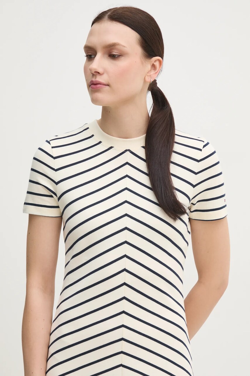Бавовняна сукня Tommy Hilfiger колір бежевий midi розкльошена WW0WW44547