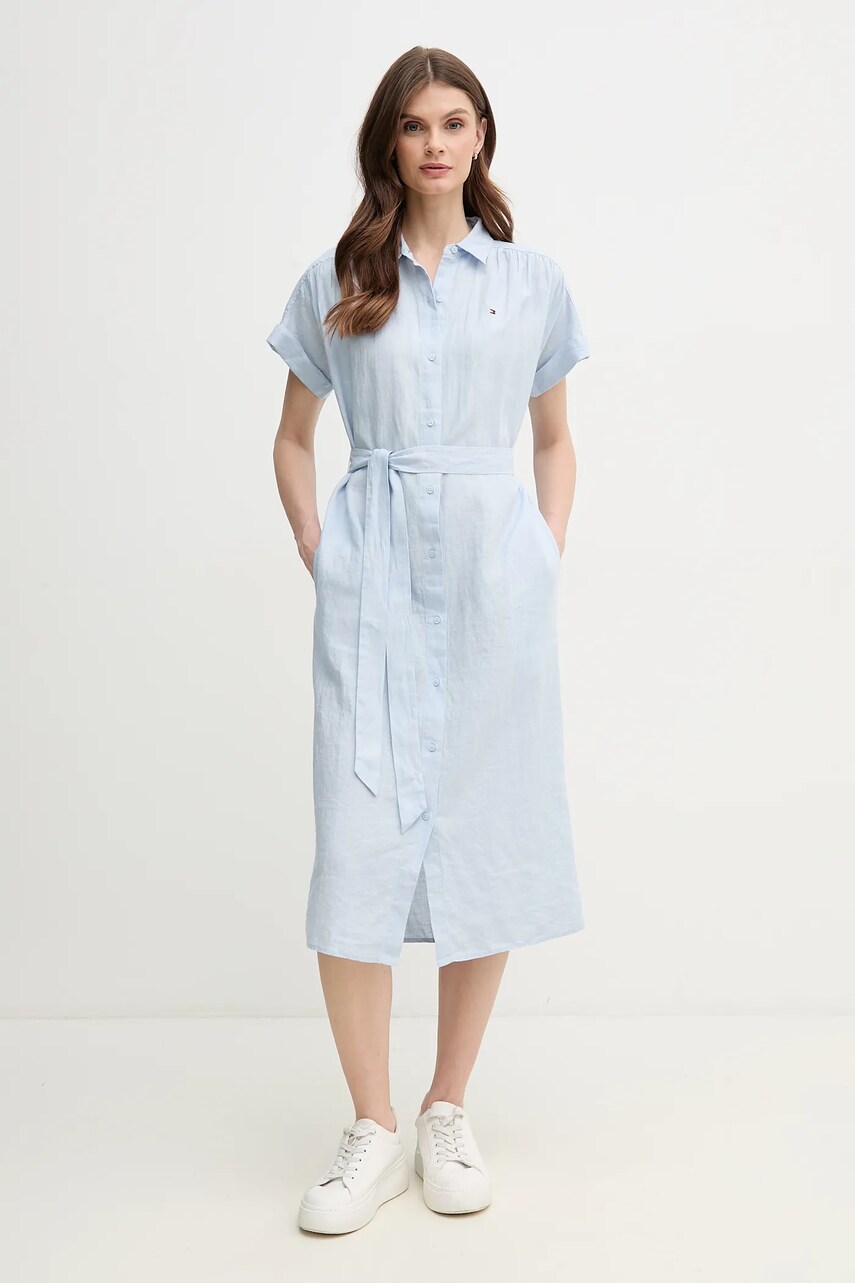 Льняна сукня Tommy Hilfiger midi розкльошена WW0WW44653