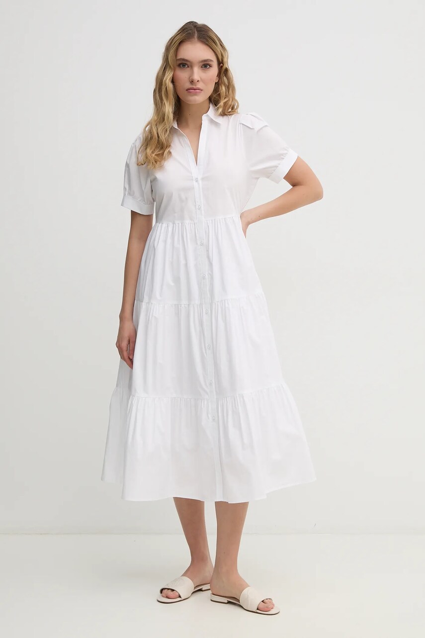 Бавовняна сукня Dkny колір білий midi розкльошена DJ4D9004