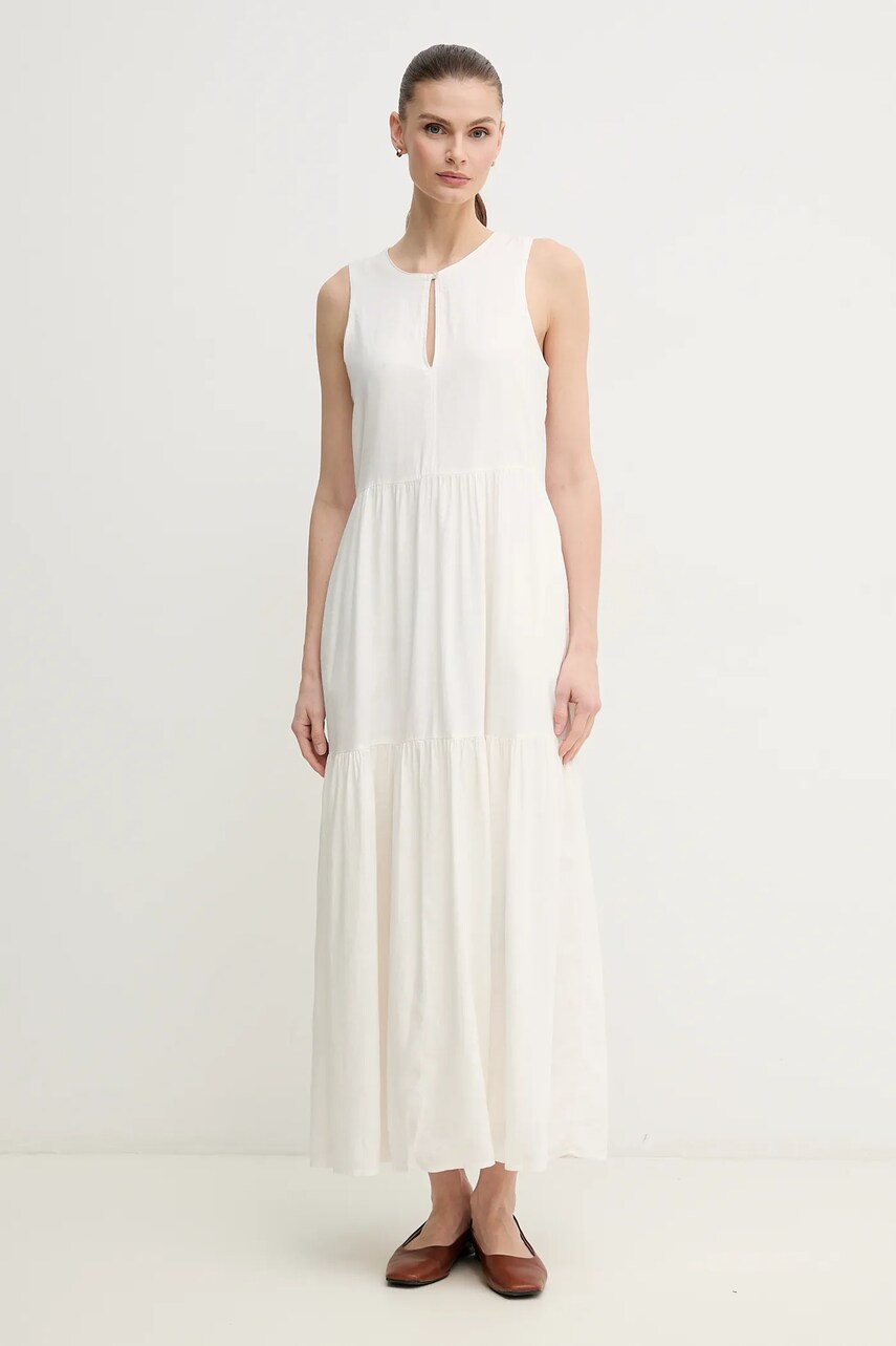 Льняна сукня Dkny колір бежевий maxi розкльошена DJ5D9059