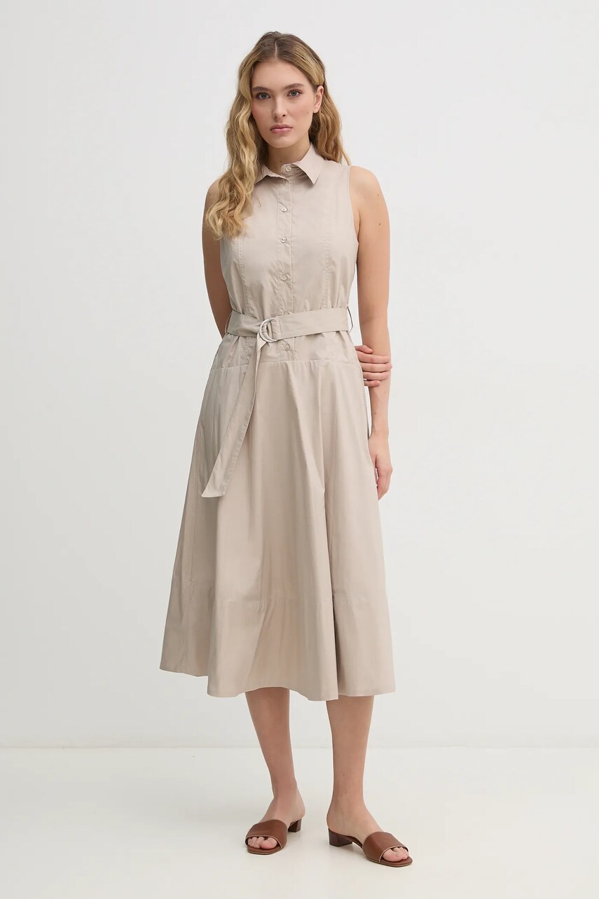 Бавовняна сукня Dkny колір бежевий midi розкльошена DJ5D9073