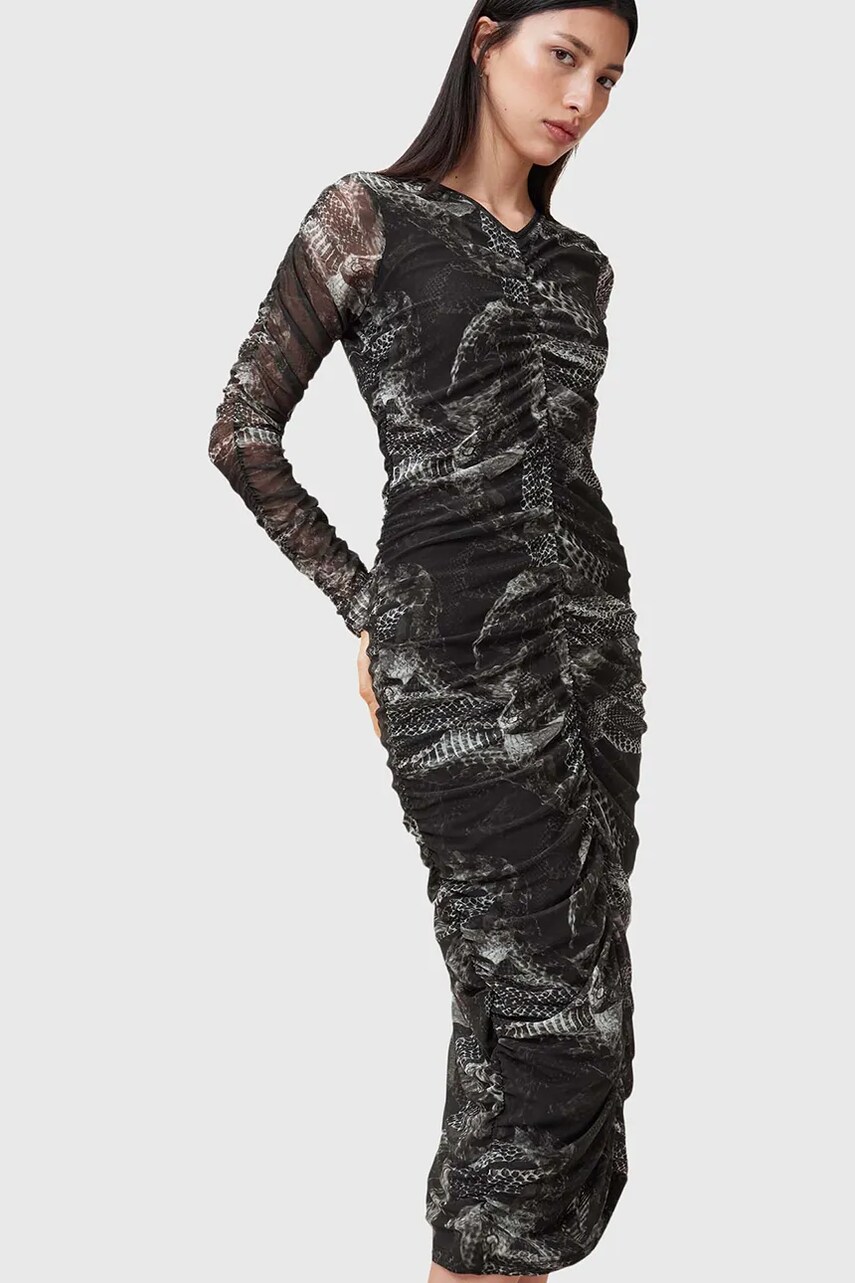 Сукня AllSaints KEIKO колір сірий midi облягаюча W003DC