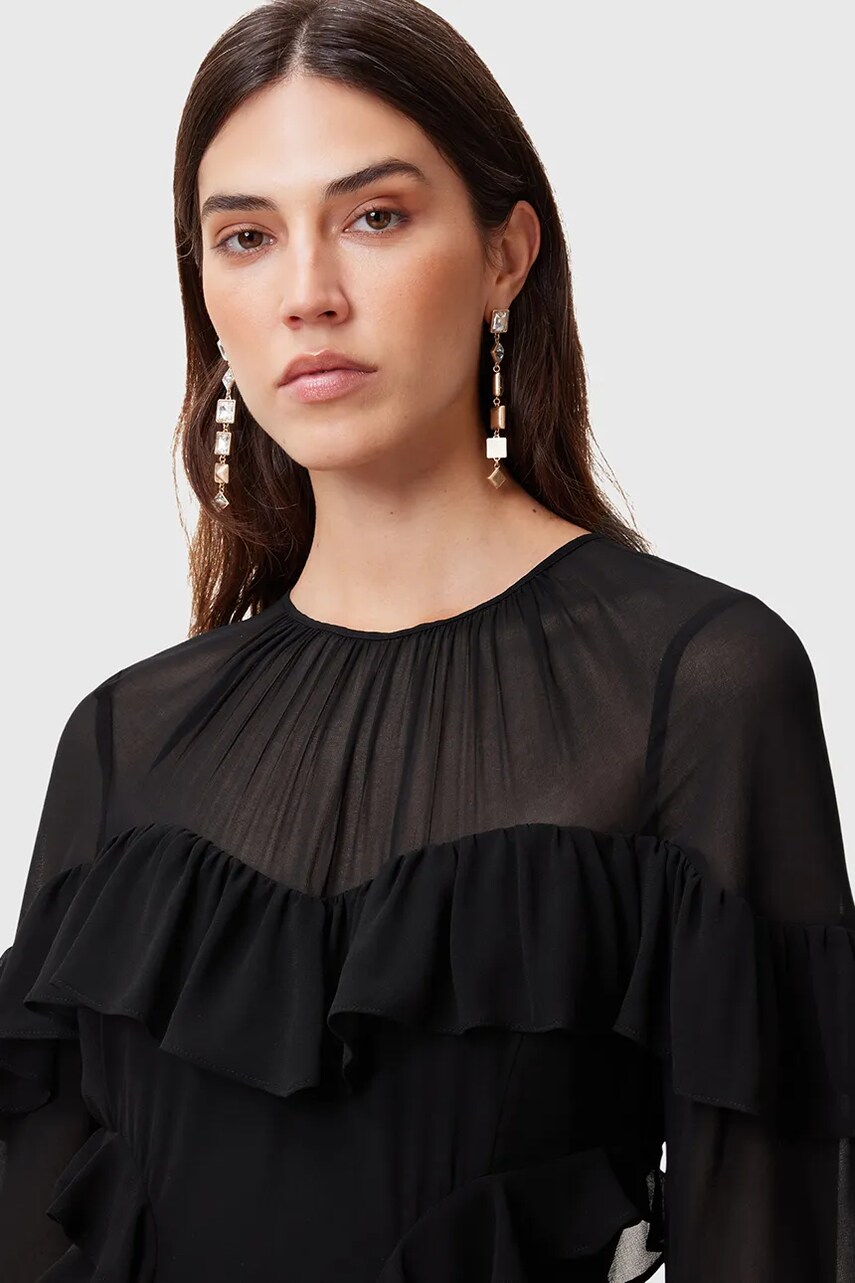 Сукня AllSaints NAT колір чорний maxi розкльошена W191DC