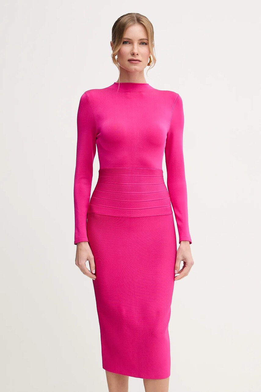 Сукня Herve Leger Freya колір рожевий midi облягаюча HLT8498785