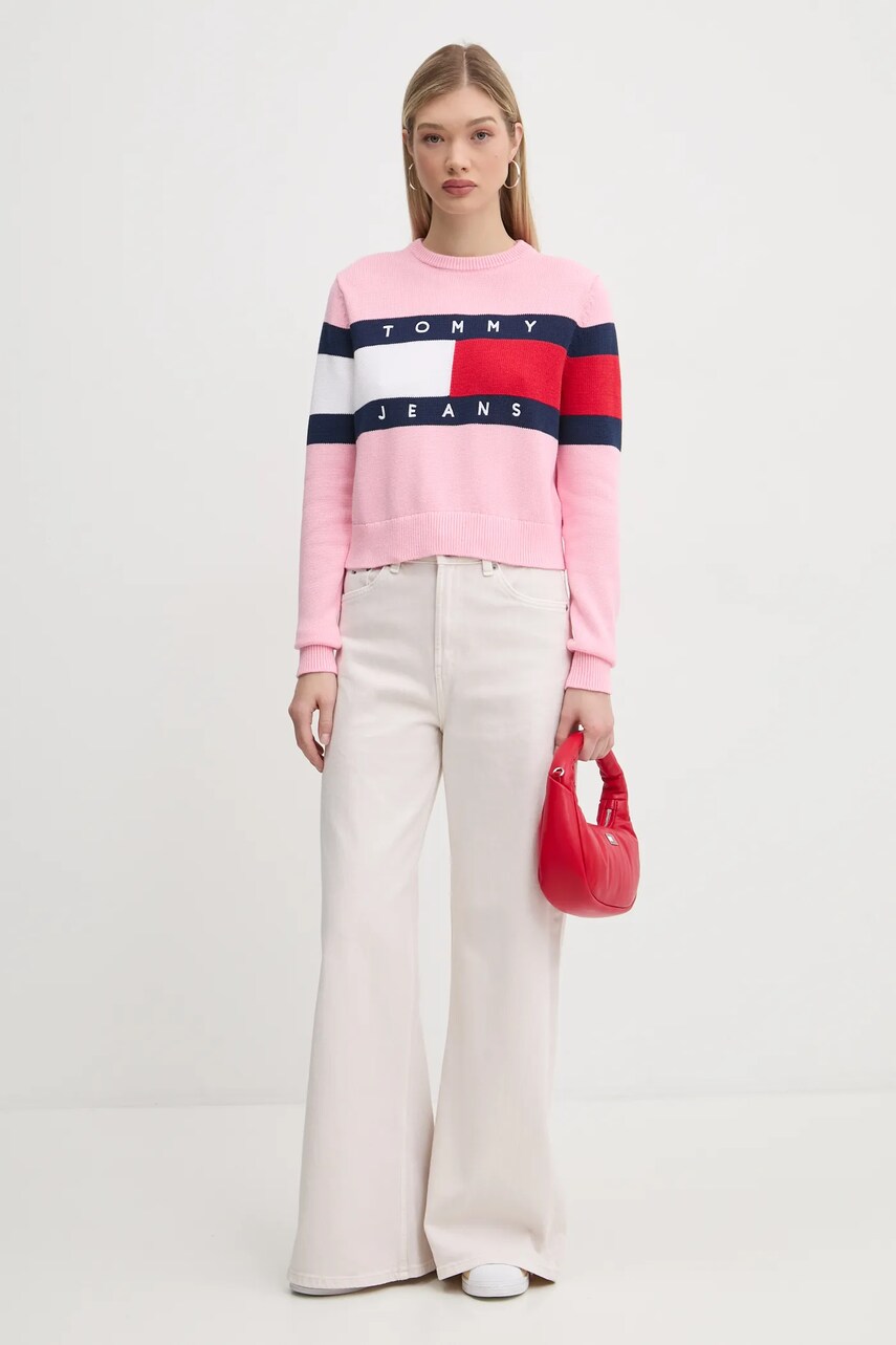 Бавовняний светр Tommy Jeans колір рожевий  DW0DW19335