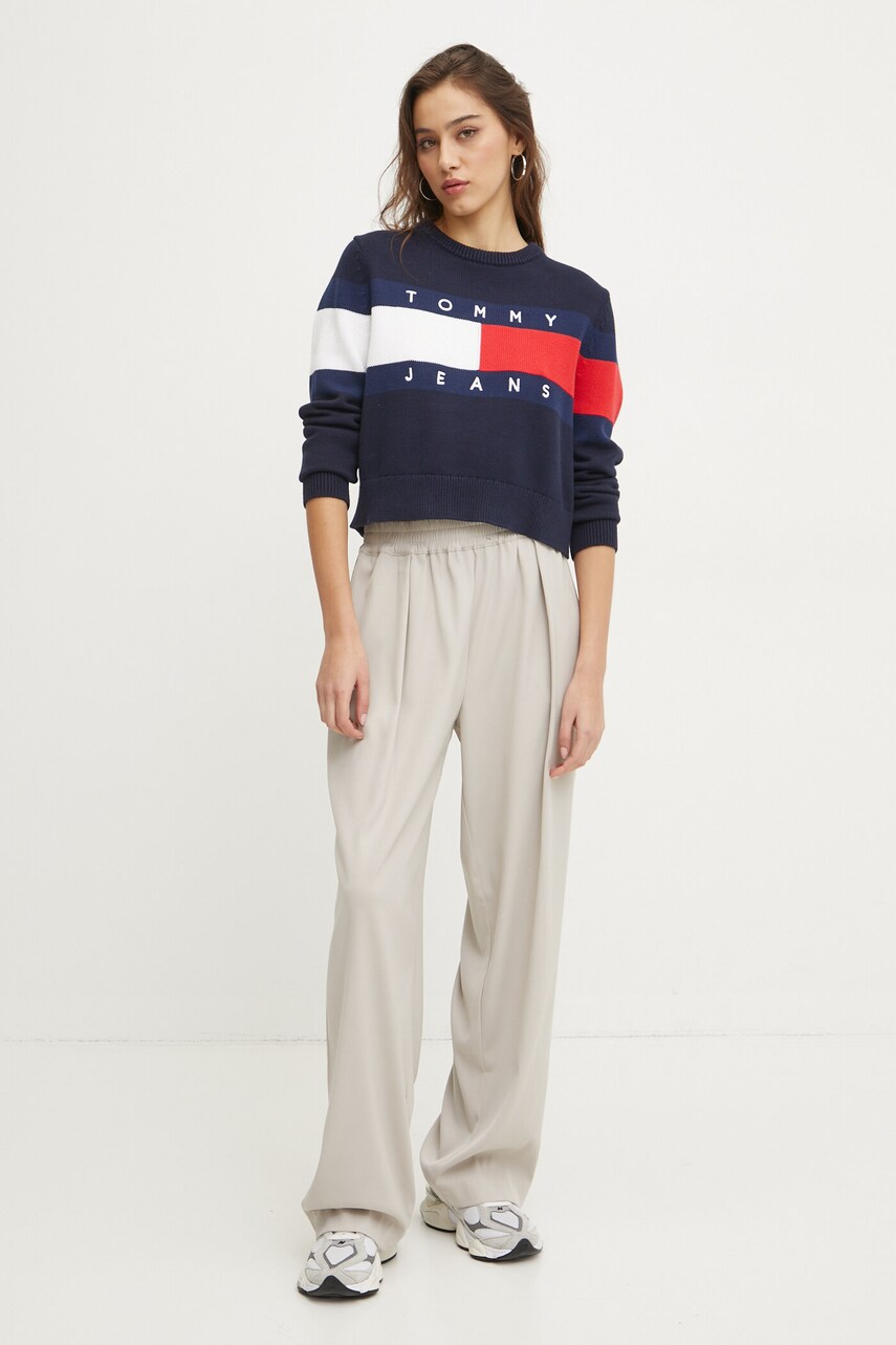 Бавовняний светр Tommy Jeans колір синій  DW0DW19335