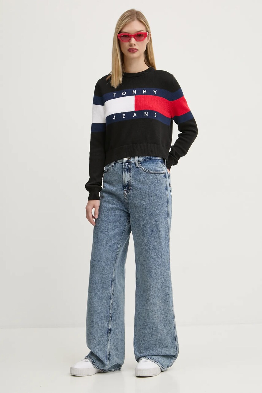 Бавовняний светр Tommy Jeans колір чорний  DW0DW19335