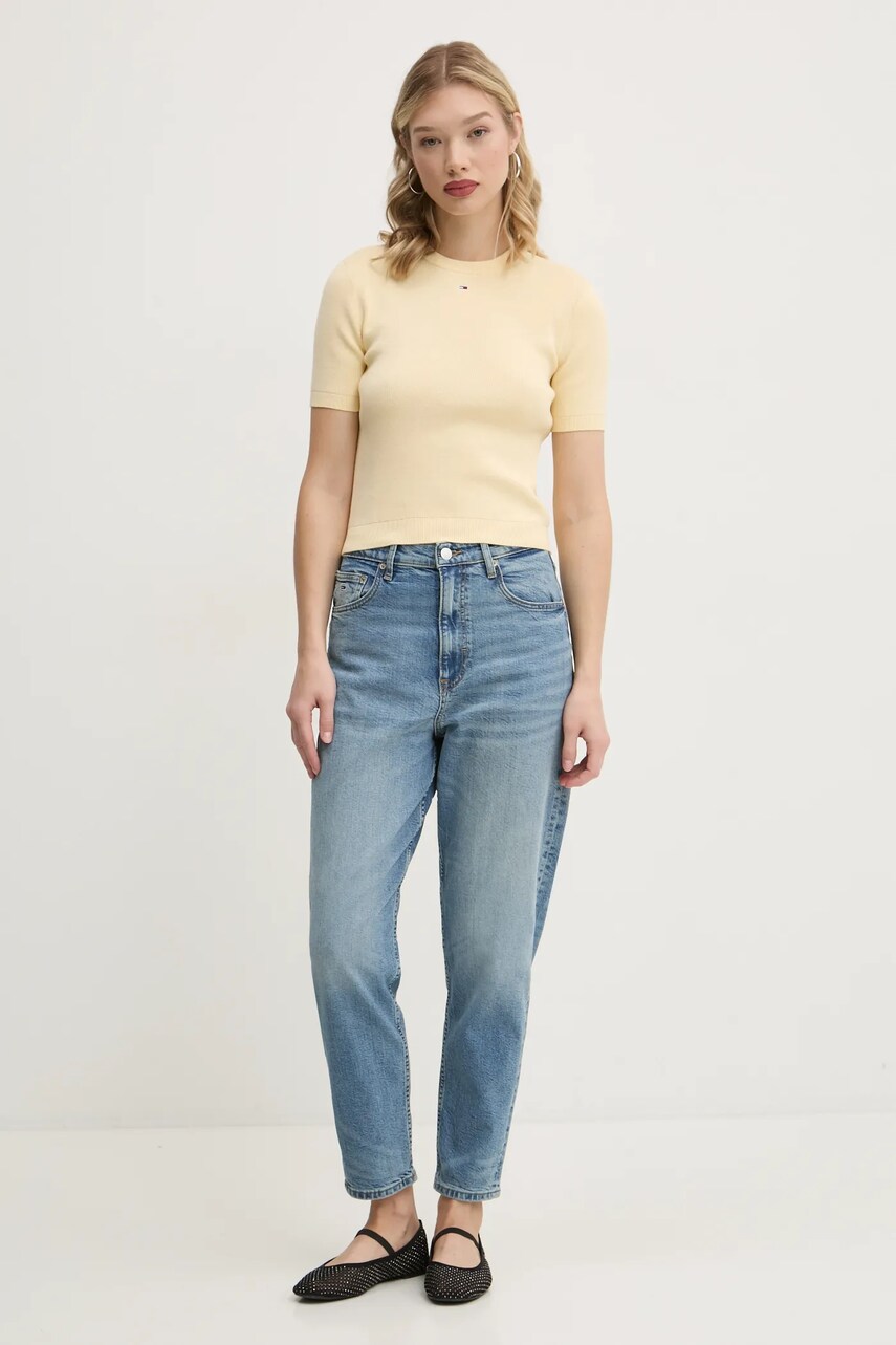 Бавовняний светр Tommy Jeans колір жовтий легкий DW0DW19336