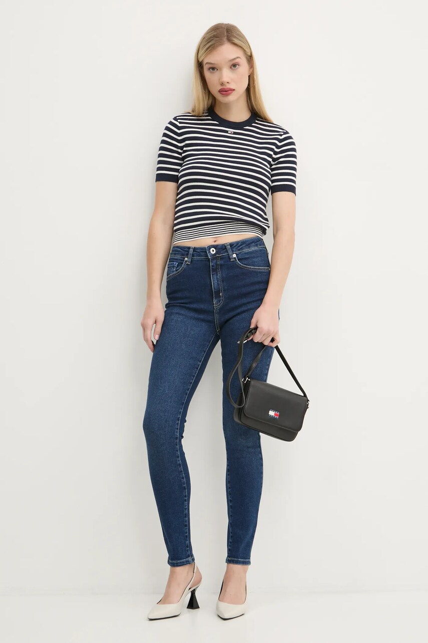 Бавовняний светр Tommy Jeans колір синій легкий DW0DW19336