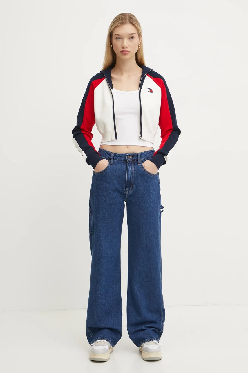 Кардиган з домішкою вовни Tommy Jeans колір бежевий легкий DW0DW19338
