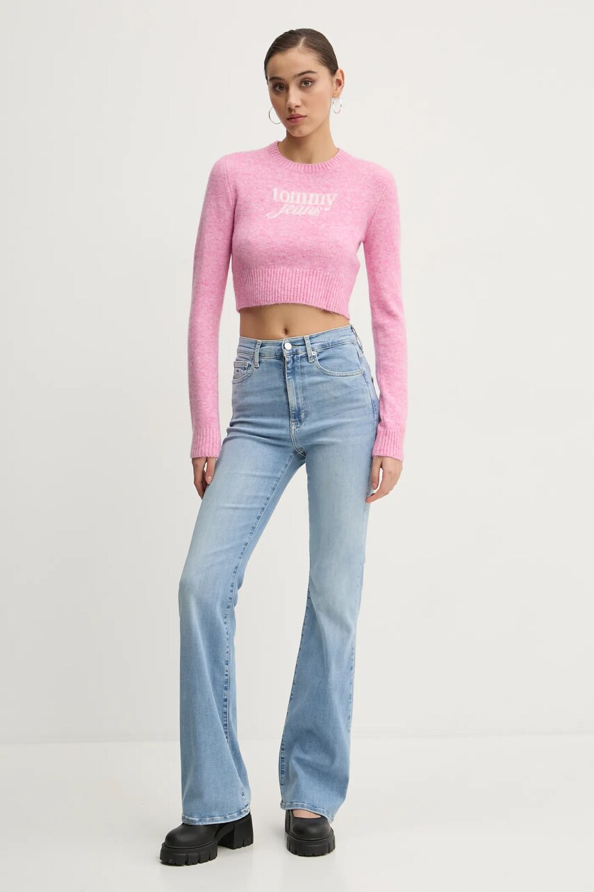 Светр з домішкою вовни Tommy Jeans жіночий колір рожевий легкий DW0DW19895