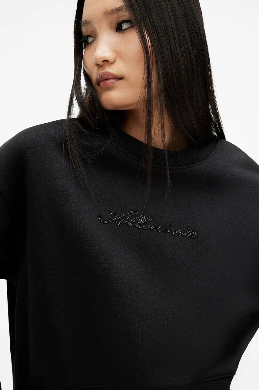 Бавовняна кофта AllSaints FERN EMB жіночі колір чорний з аплікацією W125JB