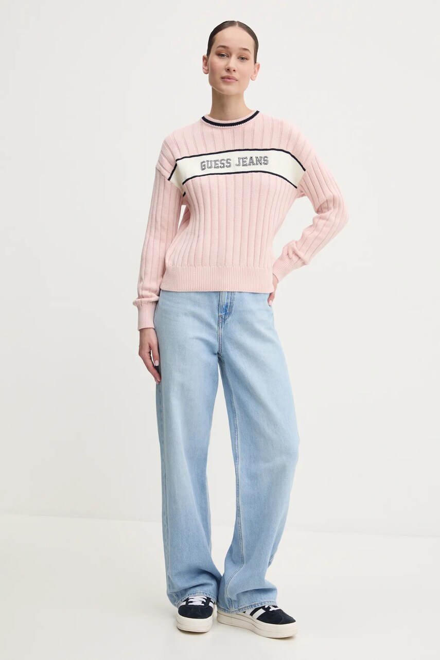 Бавовняний светр Guess Jeans колір рожевий  W5RR46 Z3HM1