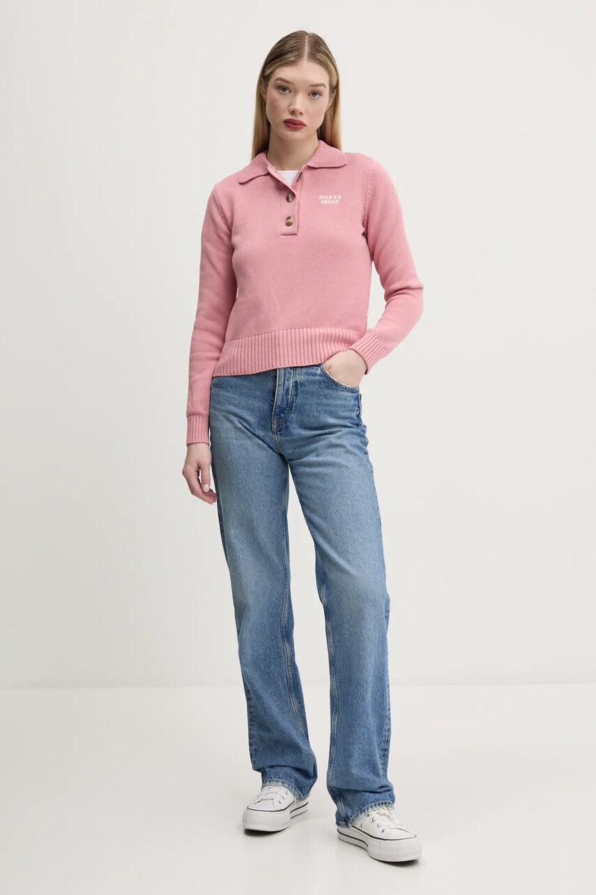 Бавовняний светр Guess Jeans жіночий колір рожевий  W5RR47 Z3HM1