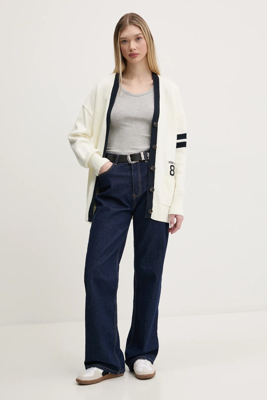 Бавовняний кардиган Guess Jeans жіночий колір бежевий W5RR49 Z3HM1