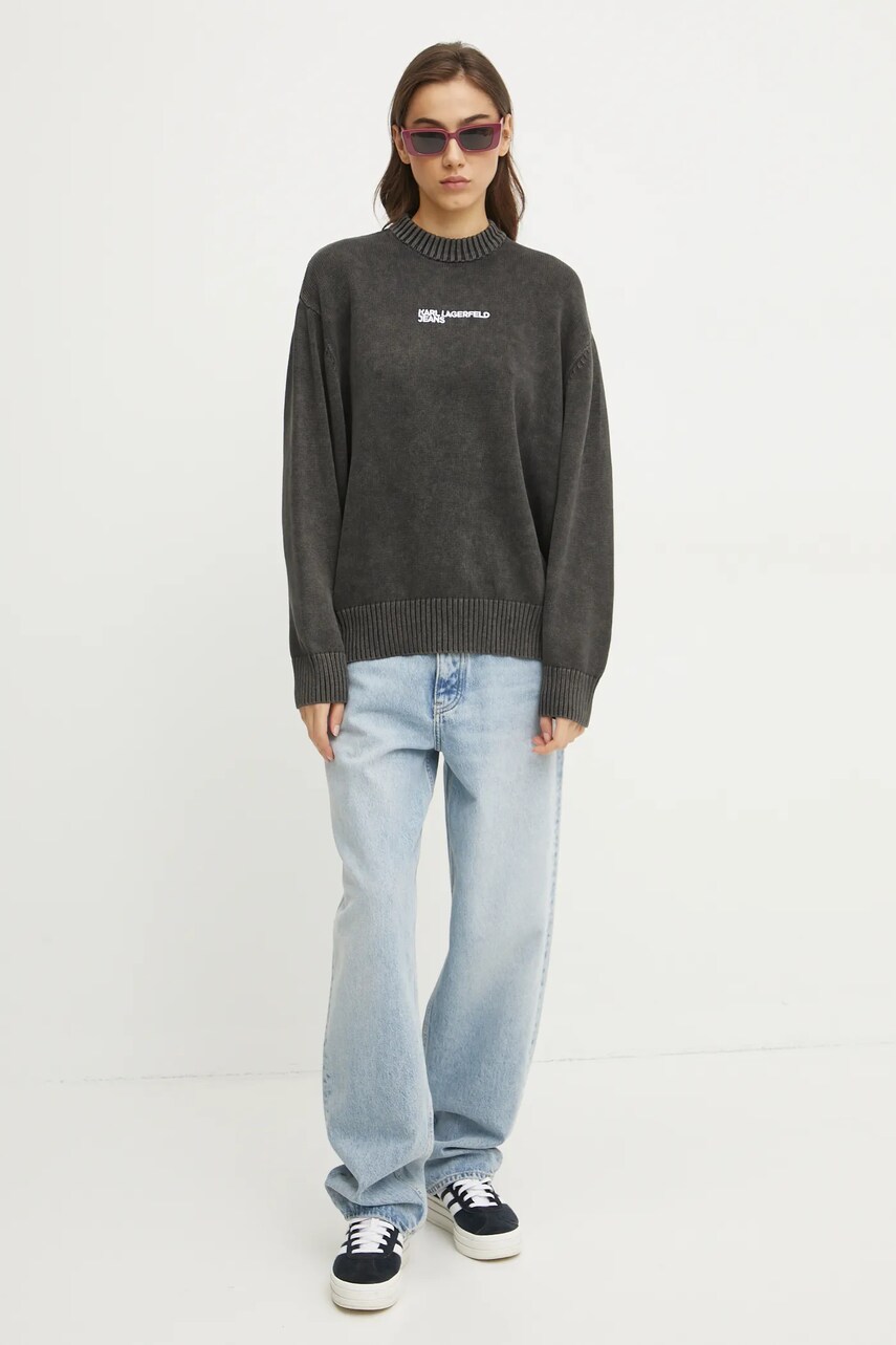 Бавовняний светр Karl Lagerfeld Jeans колір сірий легкий півгольф A1W18045
