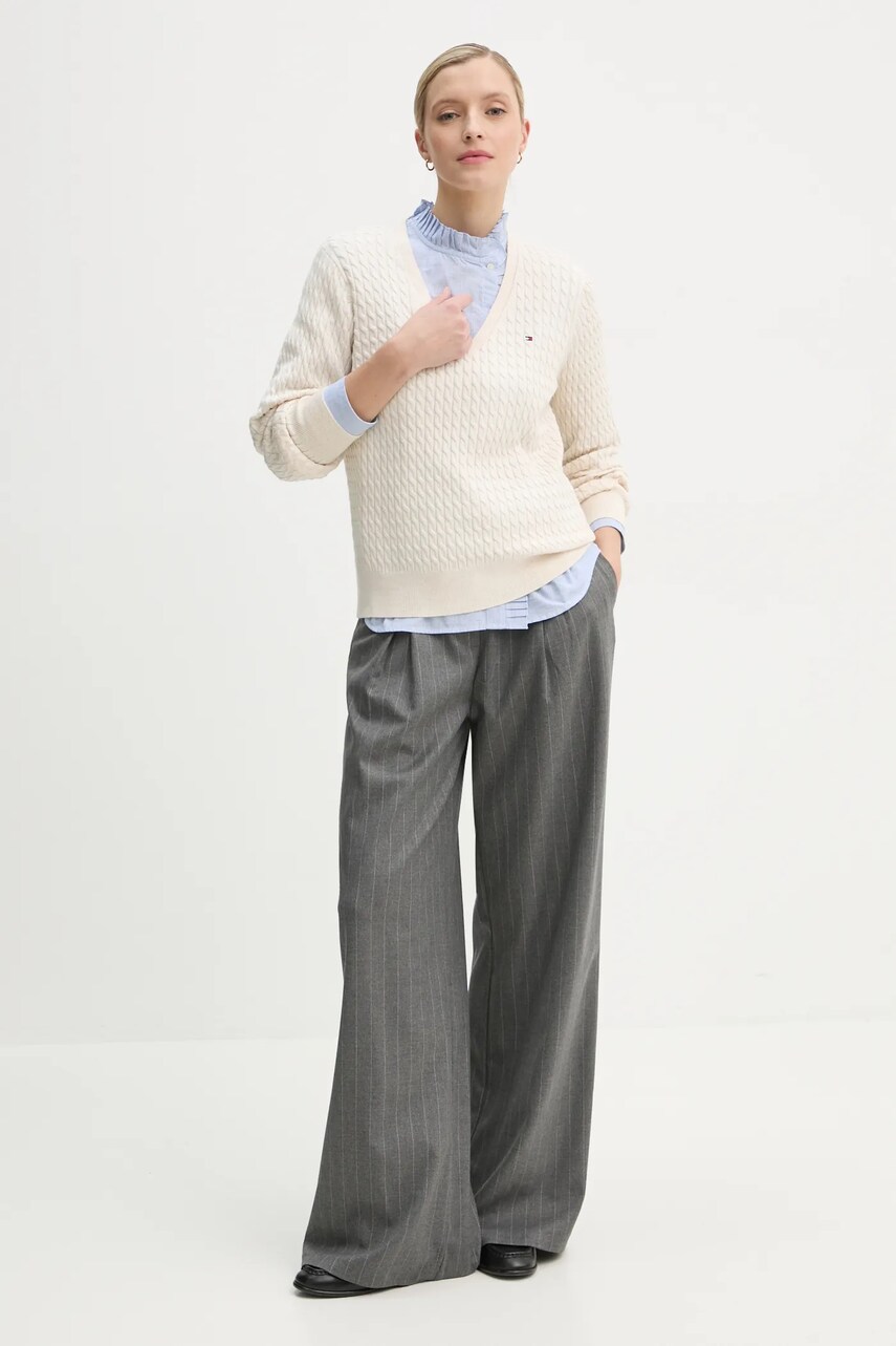 Бавовняний светр Tommy Hilfiger колір бежевий легкий WW0WW44987