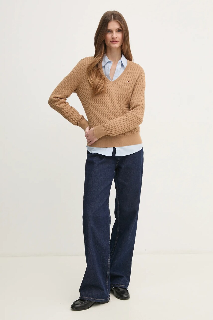 Бавовняний светр Tommy Hilfiger колір коричневий легкий WW0WW44987