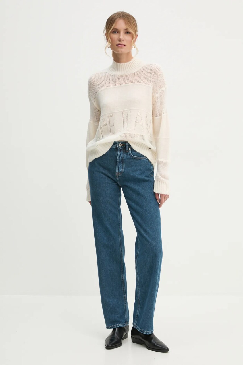 Светр з домішкою вовни Pepe Jeans NAOMI жіночий колір бежевий півгольф PL702243