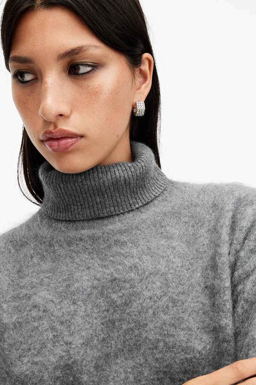 Светр з кашеміру AllSaints REBEL колір сірий теплий гольф W038KB
