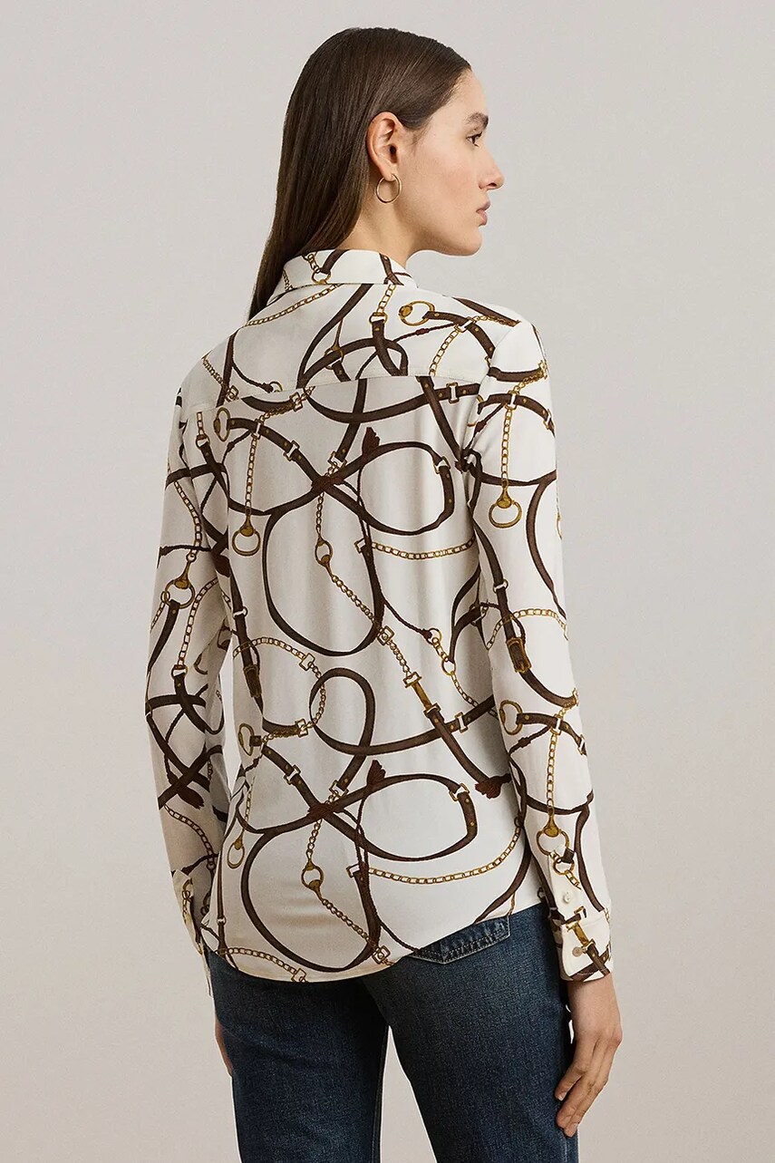 Сорочка Lauren Ralph Lauren жіночі колір бежевий slim класичний комір 200963878