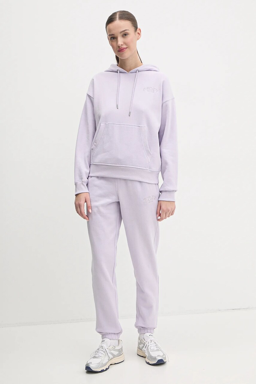 Кофта Dkny жіноча колір фіолетовий з капюшоном однотонна DP4T1097
