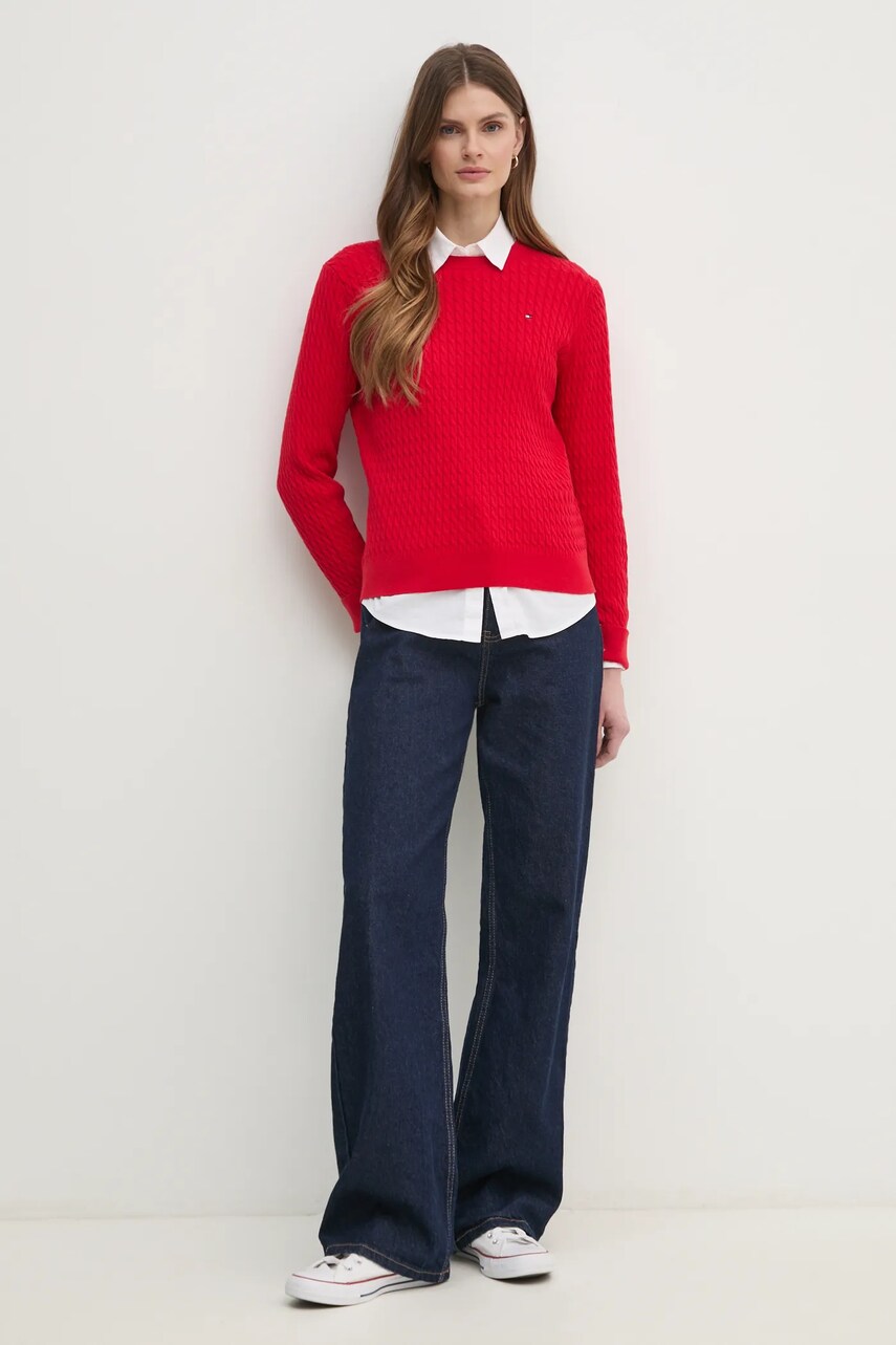 Бавовняний светр Tommy Hilfiger колір червоний легкий WW0WW44993