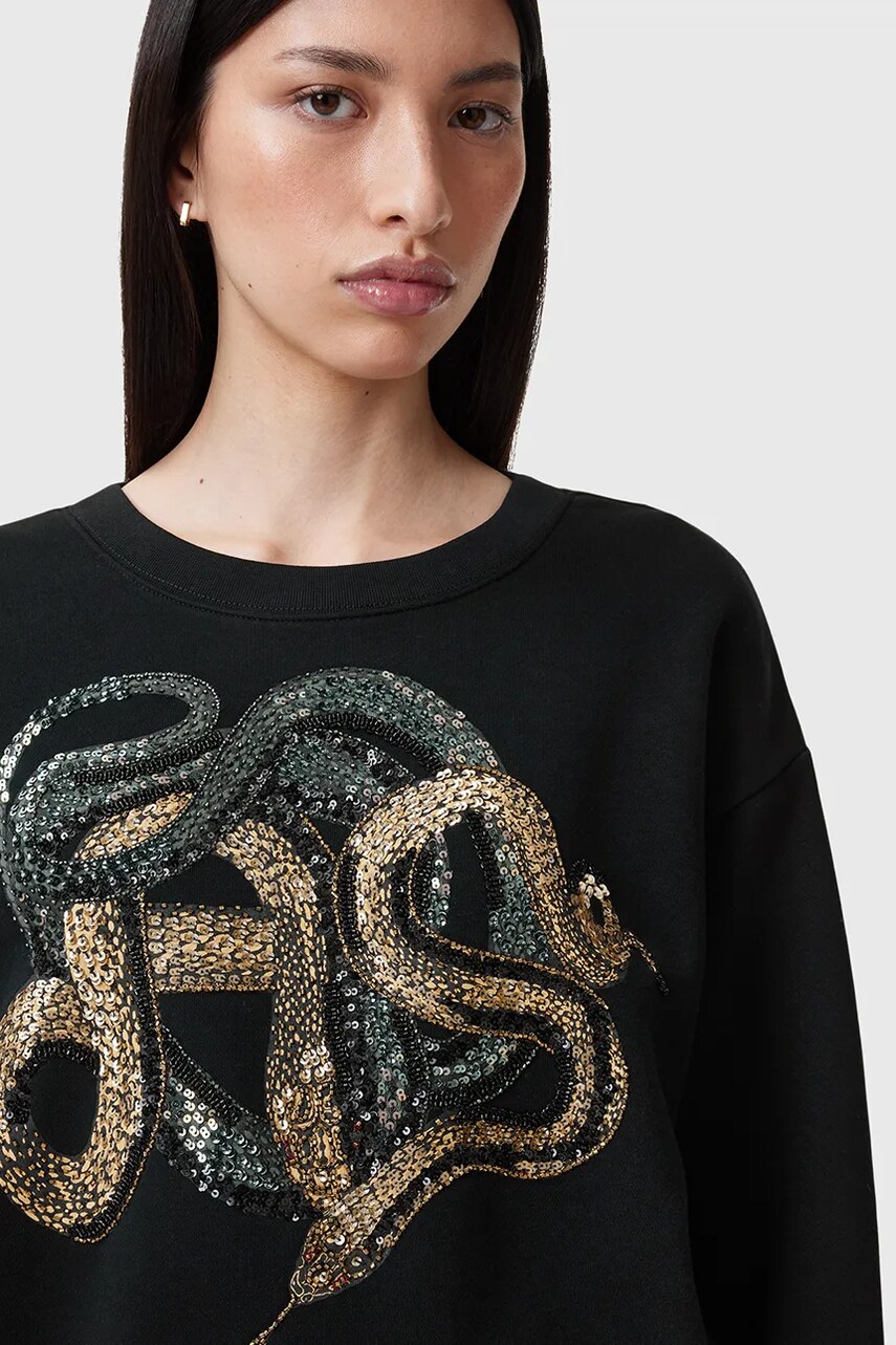 Кофта AllSaints SLITHA жіночі колір чорний з аплікацією W045JC
