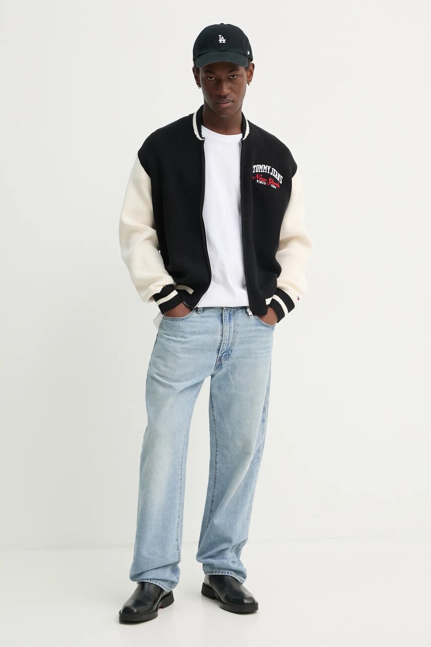 Бавовняний кардиган Tommy Jeans колір чорний DM0DM20306