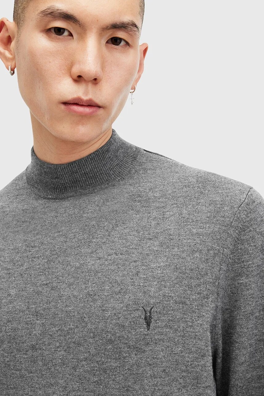 Вовняний светр AllSaints KILBURN MOCK чоловічий колір чорний півгольф M030KA