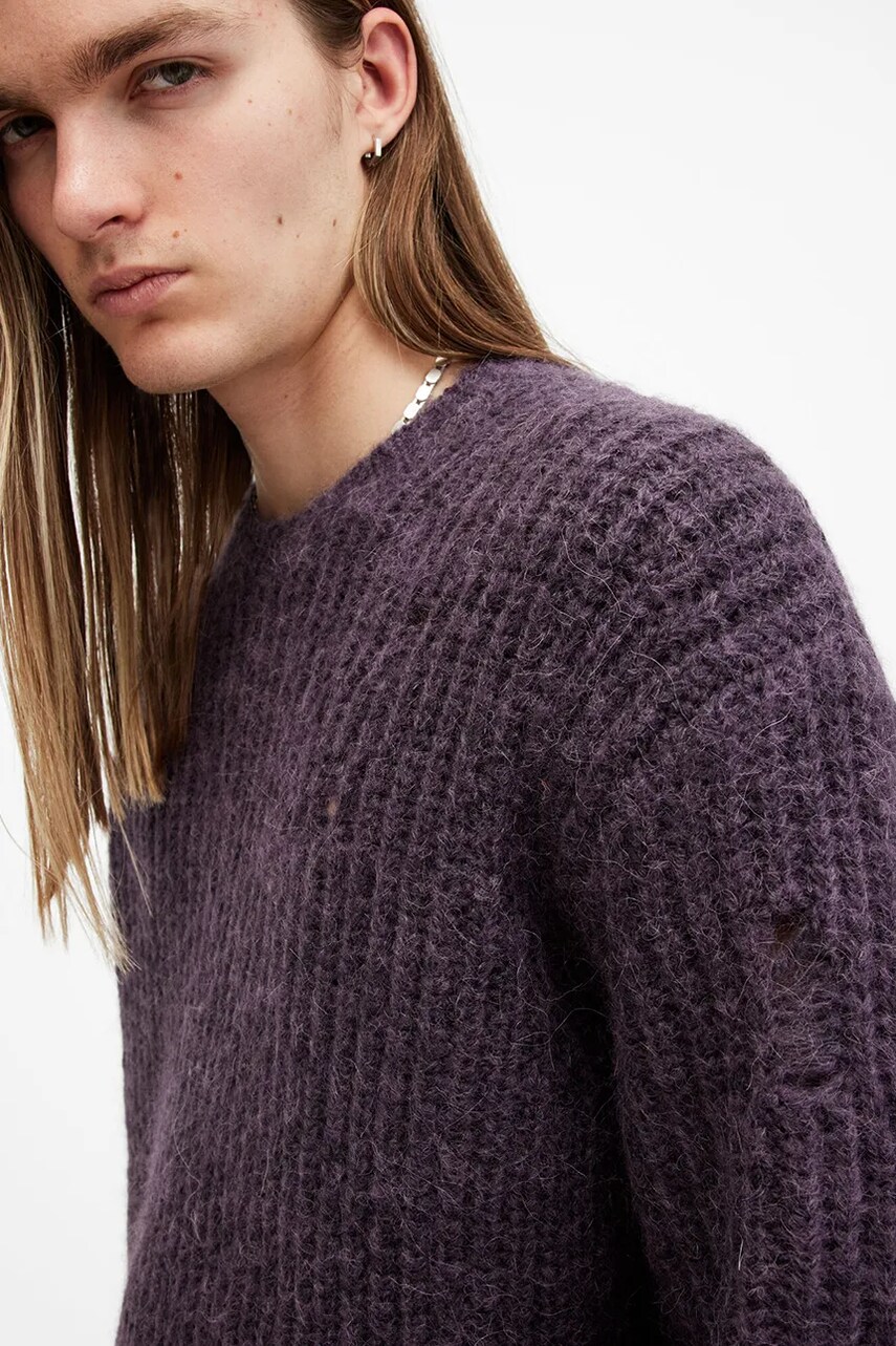 Вовняний светр AllSaints SLANE чоловічий колір фіолетовий теплий M034KB