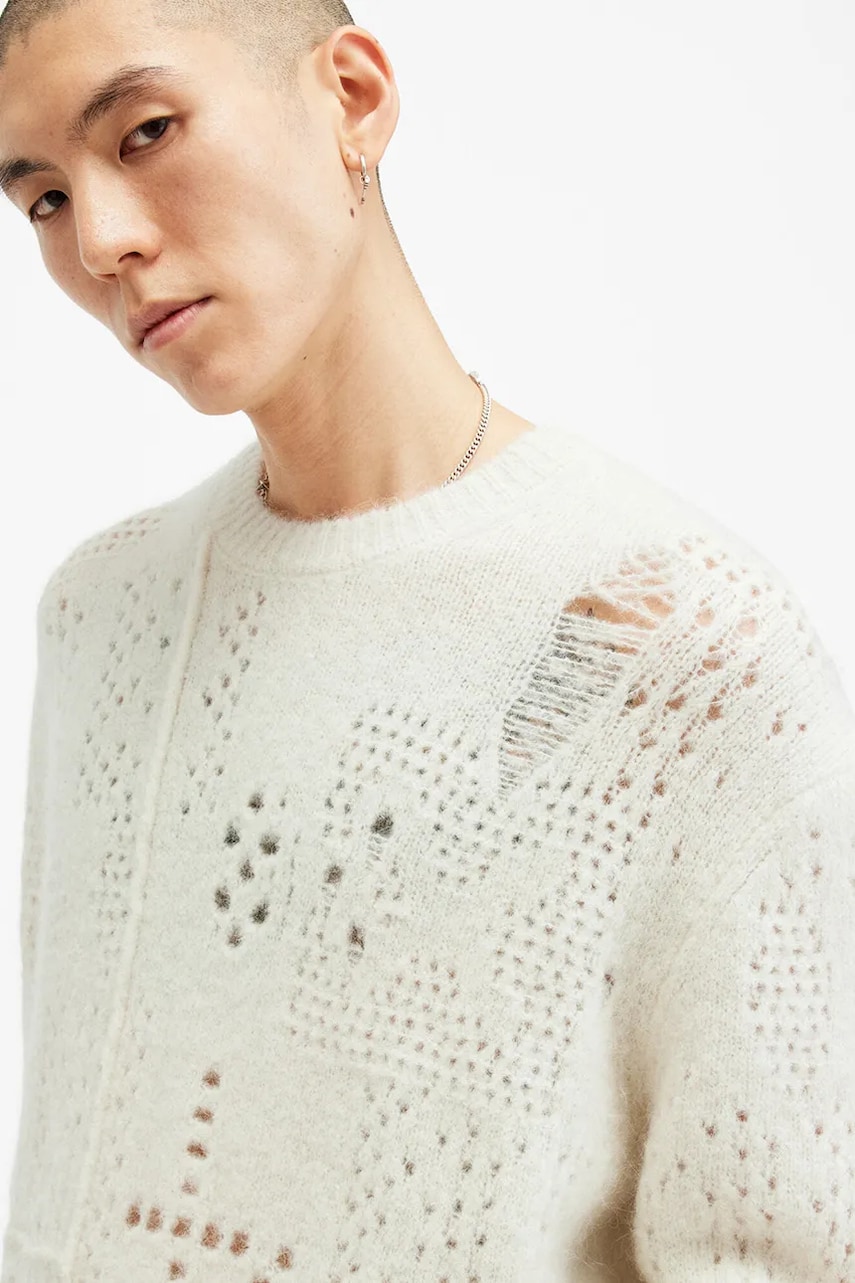Вовняний светр AllSaints HADWIN чоловічий колір білий теплий M046KB